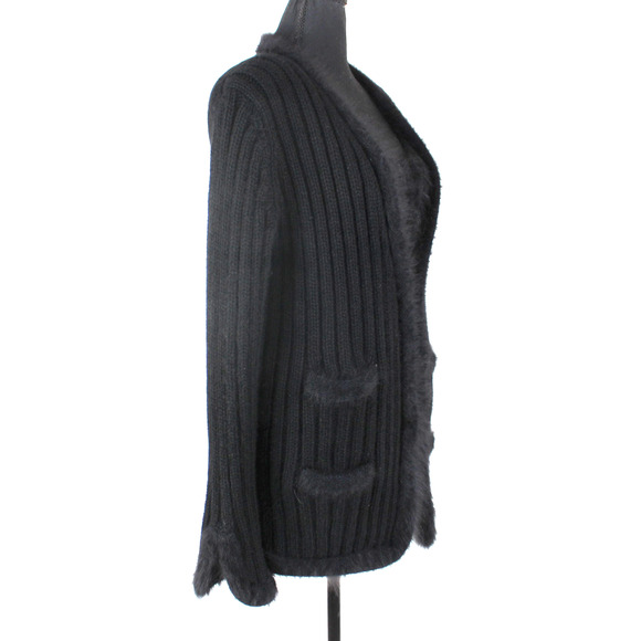 Chanel Angora Tank Cardigan Set CC Black Wool Ribbed Swater Knit 2 Pc Set Sz 40 - Picture 2 of 11